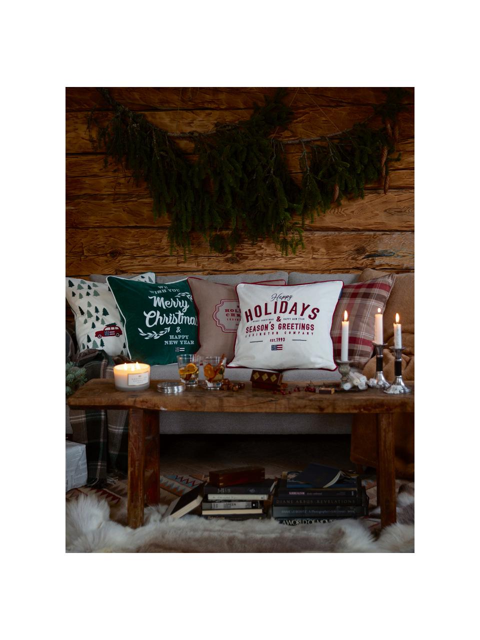 Poszewka na poduszkę z aksamitu Holiday, Aksamit bawełniany, Biały, czerwony, zielony, S 50 x D 50 cm