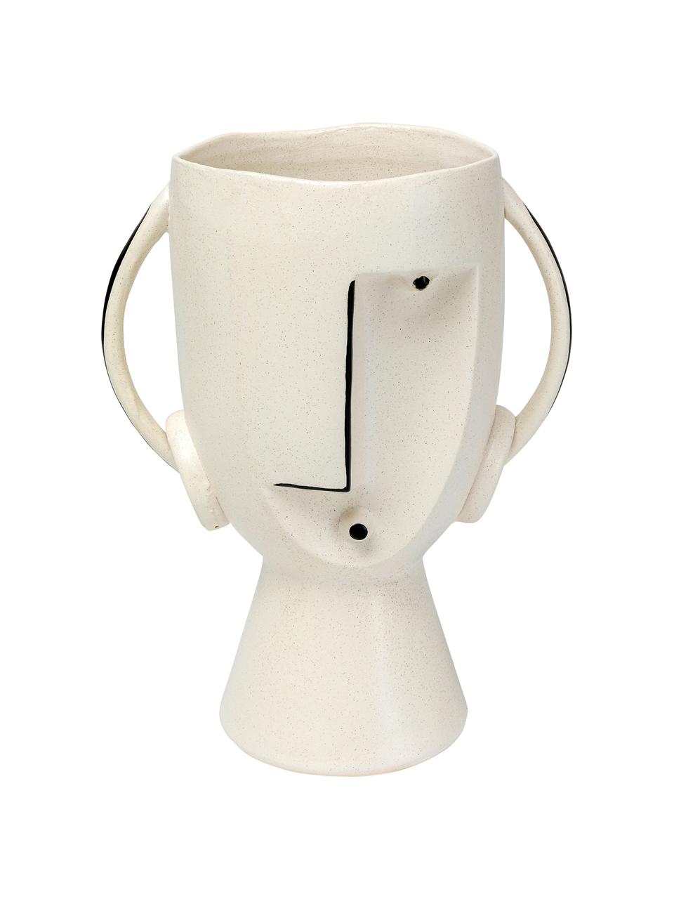 Grand vase design blanc Face, Grès cérame, Blanc, noir, larg. 23 x haut. 30 cm