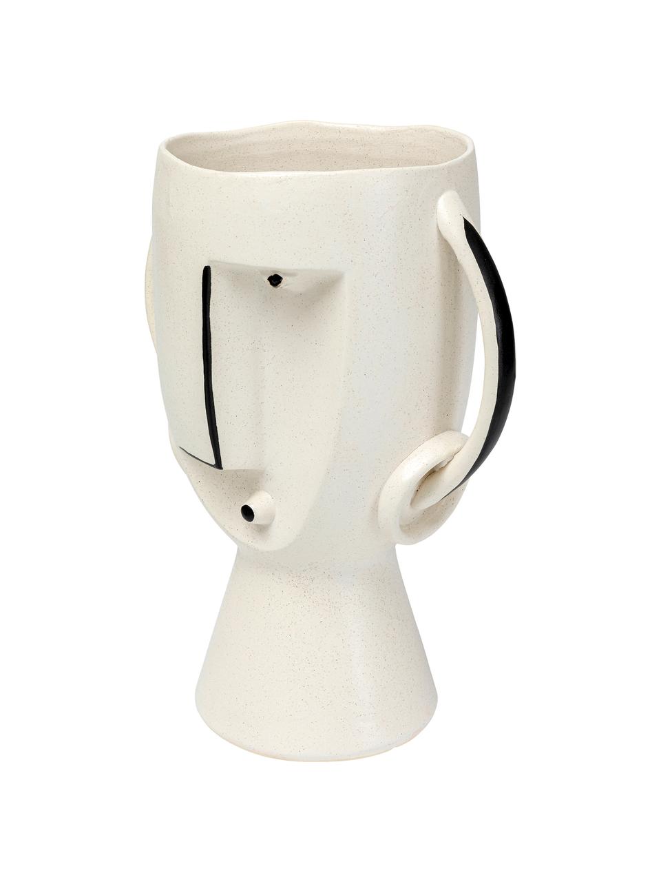 Grand vase design blanc Face, Grès cérame, Blanc, noir, larg. 23 x haut. 30 cm