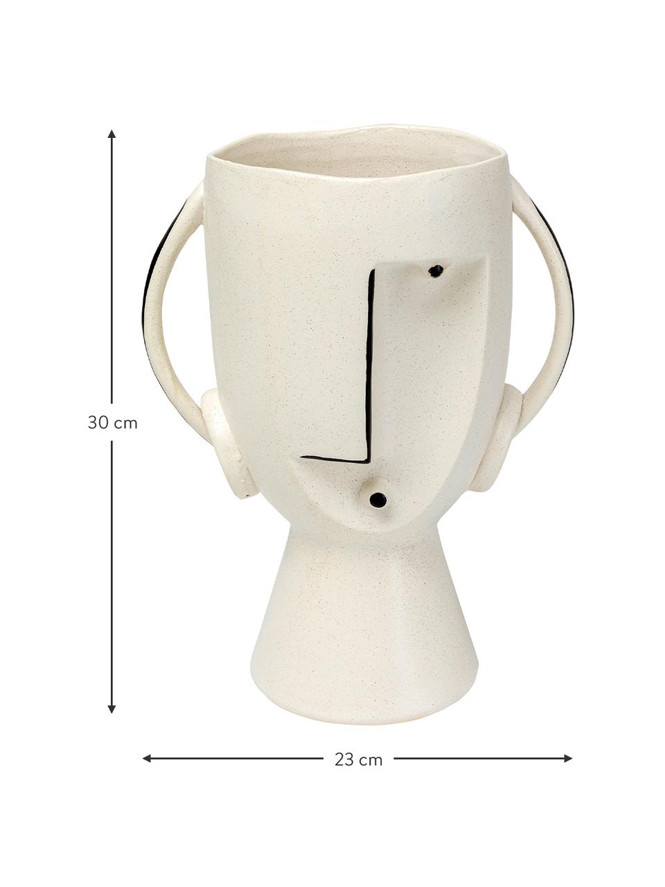 Grosse Design-Vase Face aus Steingut, Steingut, Weiss, Schwarz, B 23 x H 30 cm