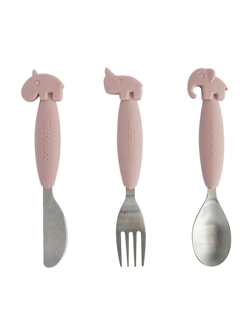 Besteck-Set YummyPlus, 3-tlg., Griffe: TPE (100% lebensmittelech, Rosa, L 14 cm