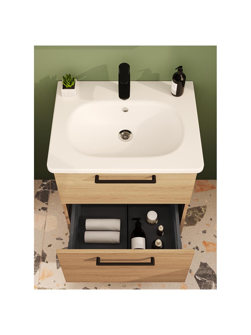 Lavabo con mobiletto Orna, Maniglie: metallo rivestito, Legno, Larg. 60 x Alt. 67 cm