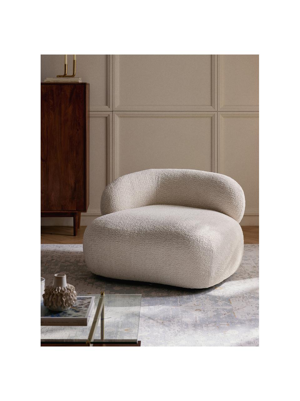 Loungefauteuil Alba uit teddy-bouclé, Bekleding: 100% polyester Met 100.00, Frame: massief sparrenhout, gren, Poten: kunststof Dit product is , Teddy-bouclé gebroken wit, B 102 x D 89 cm, rugleuning rechts