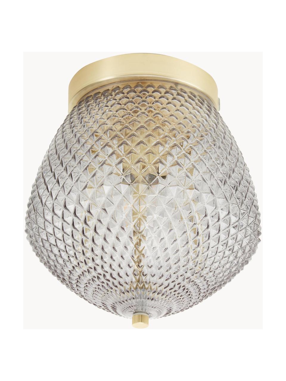 Kleine plafondlamp Orbiform van glas, Lampenkap: glas, Messingkleurig, grijs, Ø 23 x H 25 cm
