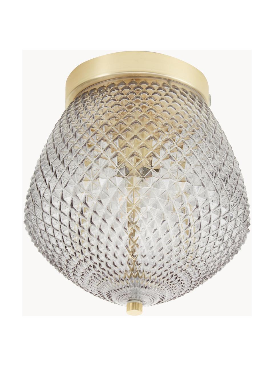 Plafón pequeño de vidrio Orbiform, Pantalla: vidrio, Fijación: metal recubierto, Latón, gris, Ø 23 x Al 25 cm
