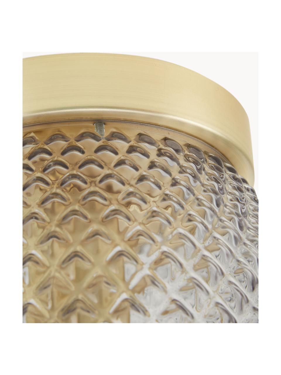 Kleine Deckenleuchte Orbiform aus Glas, Lampenschirm: Glas, Baldachin: Metall, beschichtet, Goldfarben, Transparent, Ø 23 x H 25 cm