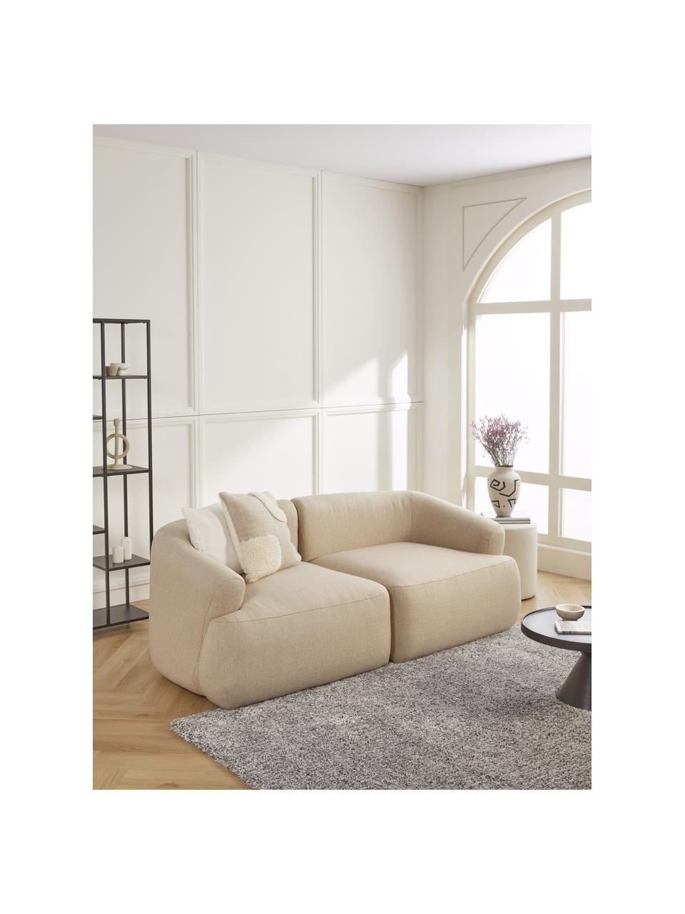 Modulaire bank Sofia (2-zits), Bekleding: 100% polypropyleen. Met 2, Frame: massief grenen, spaanplaa, Poten: kunststof., Geweven stof beige, B 192 x D 95 cm