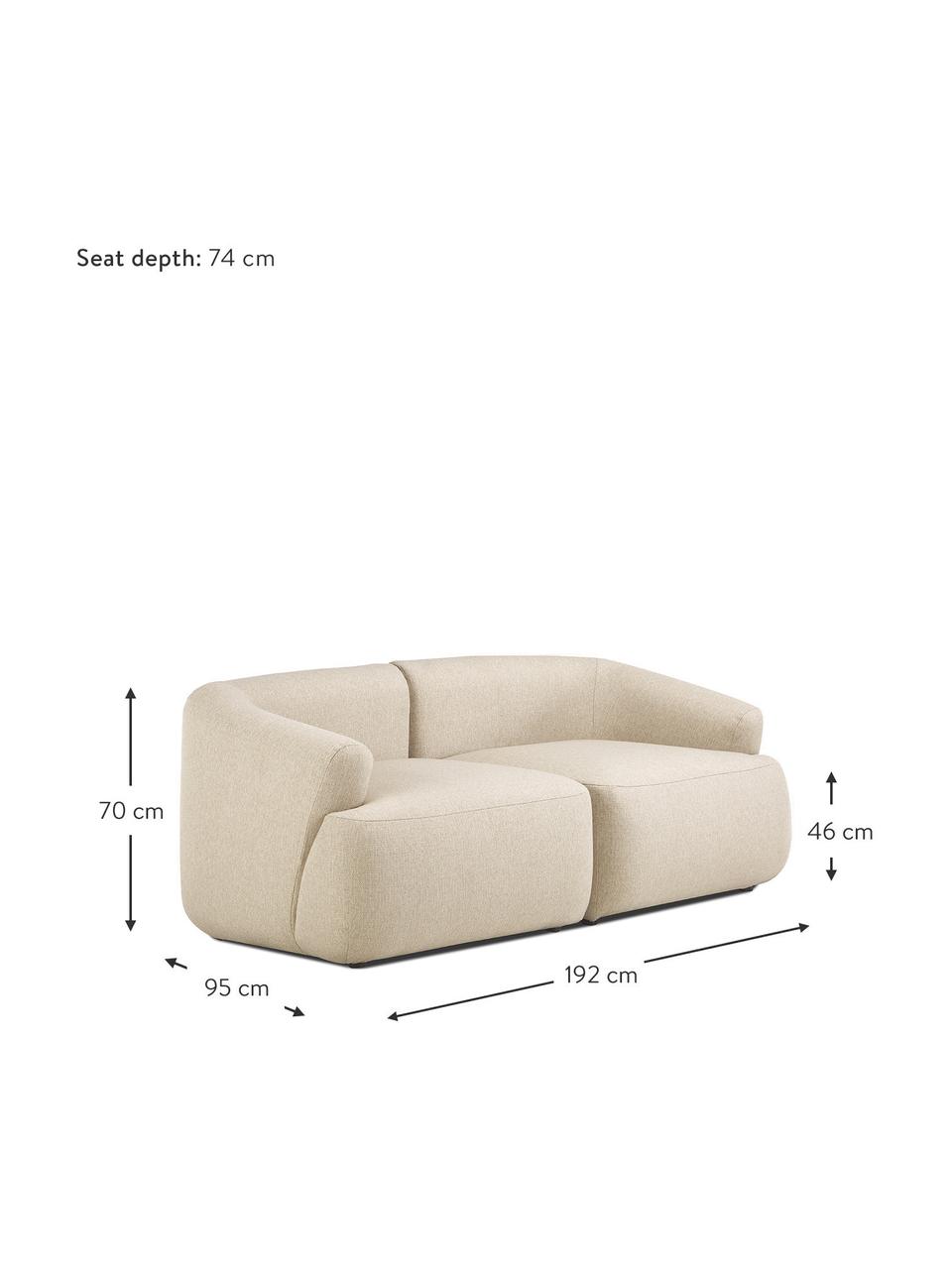 Modulaire bank Sofia (2-zits), Bekleding: 100% polypropyleen. Met 2, Frame: massief grenen, spaanplaa, Poten: kunststof., Geweven stof beige, B 192 x D 95 cm