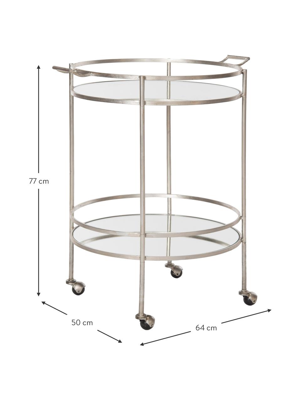 Carrello di servizio in metallo Harper, Struttura: ferro, con finitura antic, Struttura: Metallo Piatto: vetro a specchio, Larg. 64 x Prof. 50 cm