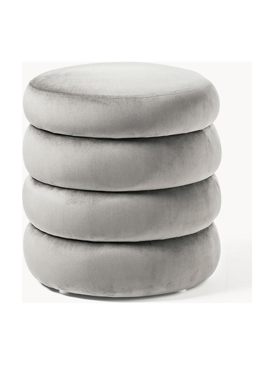 Pouf en velours avec rangement Alto, Velours gris, Ø 44 x haut. 48 cm