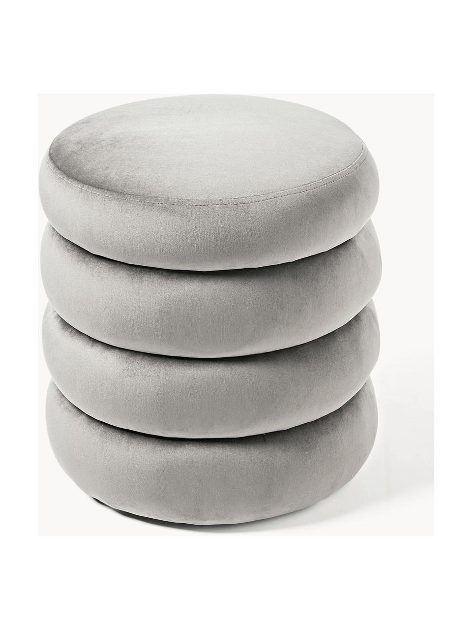 Pouf en velours avec rangement Alto, Velours gris, Ø 44 x haut. 48 cm