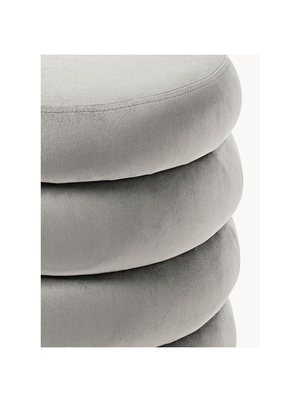 Pouf in velluto con contenitore Alto, Rivestimento: velluto (100% poliestere), Struttura: legno di pino massiccio, , Velluto grigio, Ø 44 x Alt. 48 cm