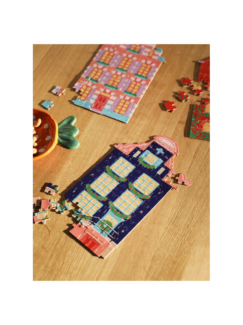 Puzzle fait main Stairs, Carton, Bleu foncé, rose, jaune pâle, turquoise, larg. 15 x prof. 27 cm