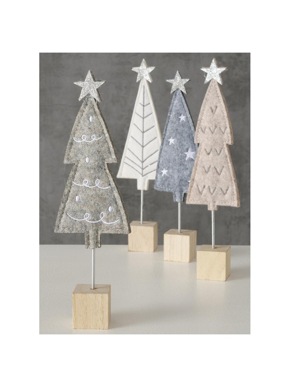 Decoratieve boompjes Refina van vilt H 21 cm, 4 stuks, Voetstuk: hout, Multicolour, B 6 cm x H 21 cm