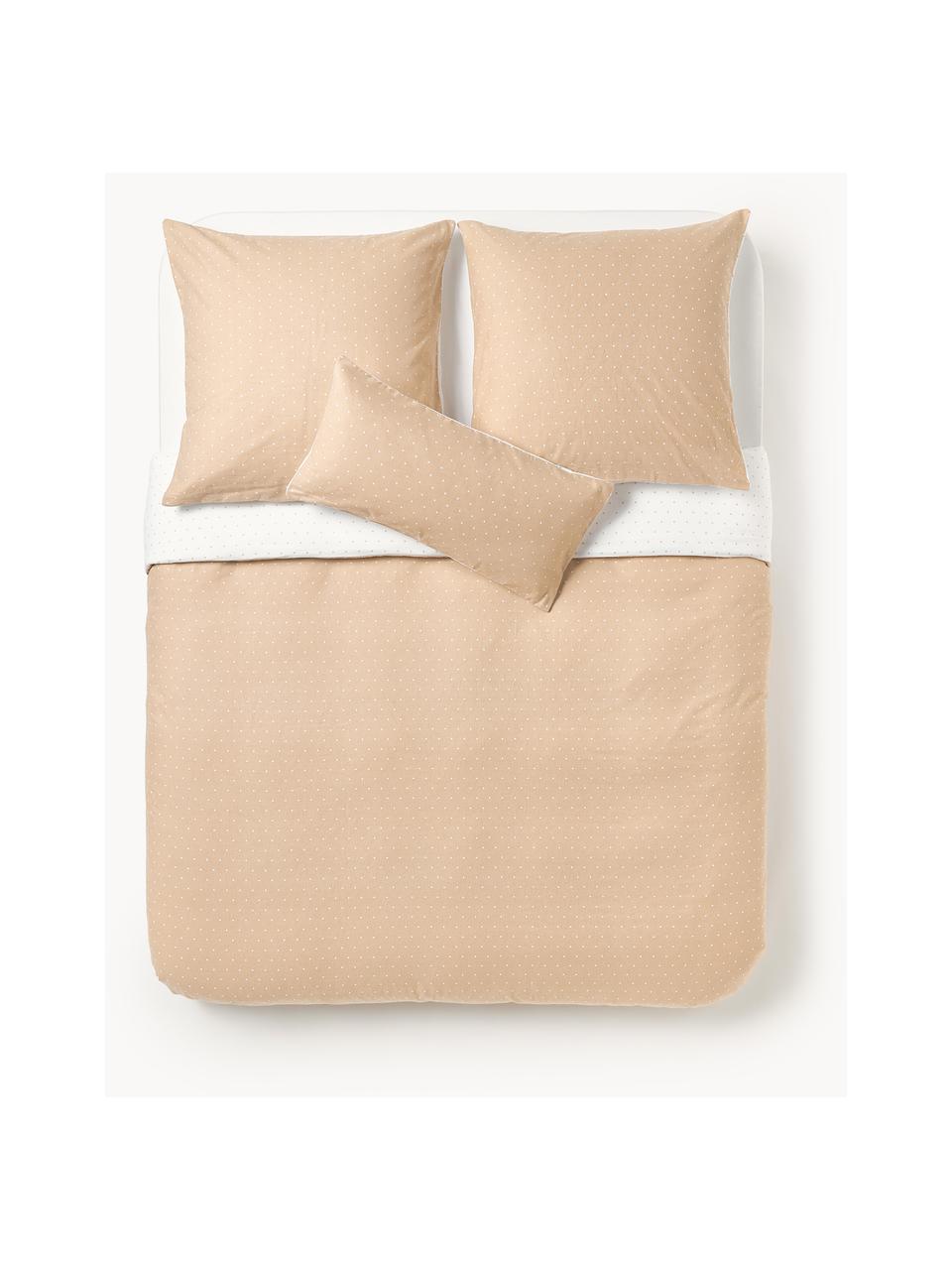 Copripiumino reversibile in flanella a pois Betty, Beige chiaro, bianco, Larg. 155 x Lung. 220 cm