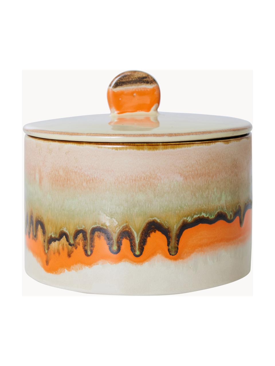 Boîte de rangement peint à la main avec émail réactif 70s Ceramic, Céramique, Orange, tons blancs, Ø 20 cm