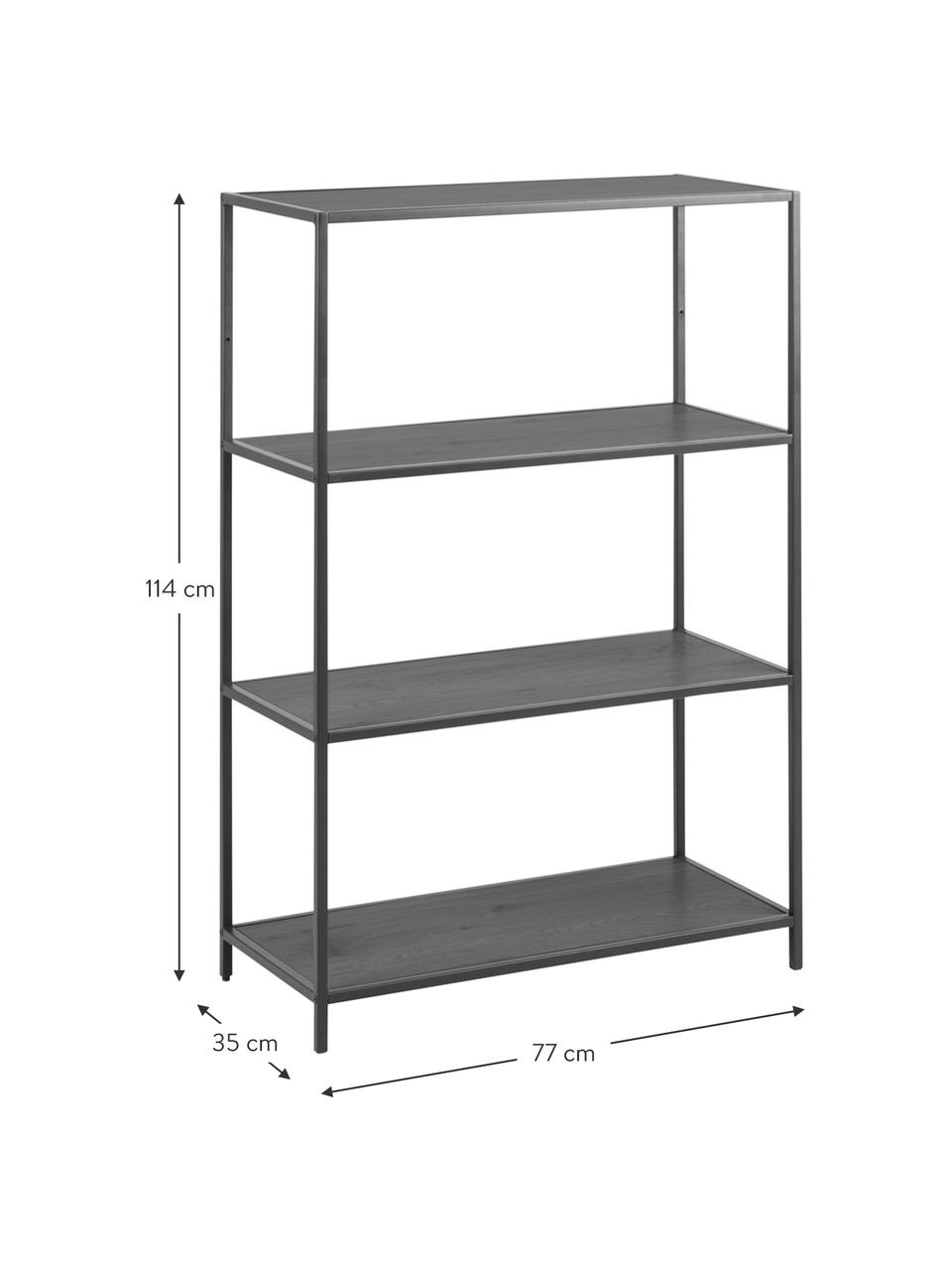 Standregal Seaford aus Holz und Metall, Einlegeböden: Mitteldichte Holzfaserpla, Gestell: Metall, pulverbeschichtet, Schwarz, B 77 x H 114 cm