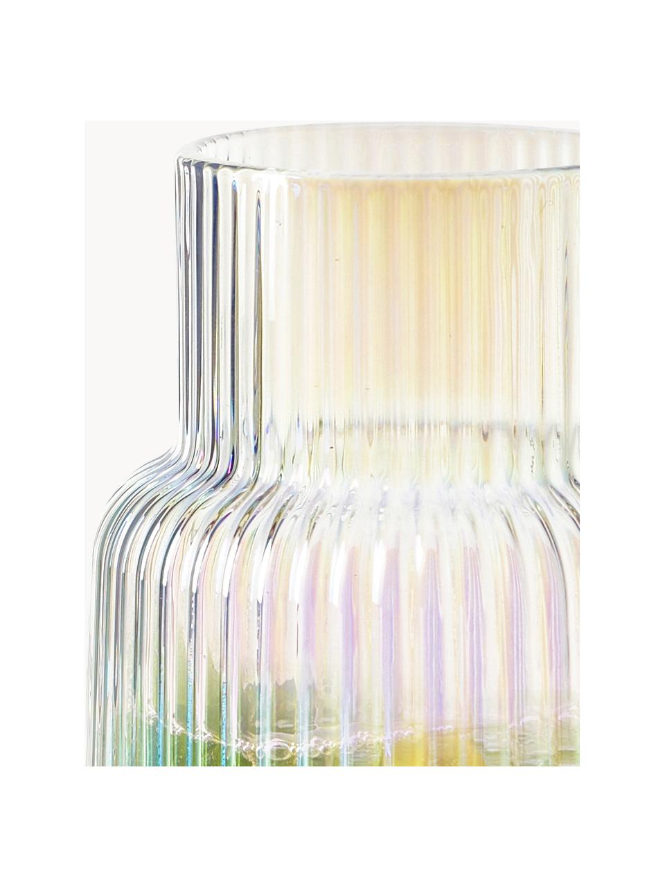 Caraffa acqua con superficie iridescente e superficie scanalata Minna, 1,1 L, Vetro soffiato, Cromo trasparente, iridescente, 1.1 L