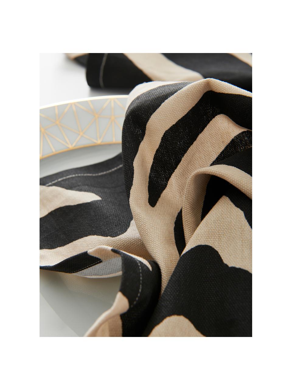 Stoffen servetten Jill met zebra print, 2 stuks, 100% katoen, Zwart, crèmekleurig, B 45 x L 45 cm