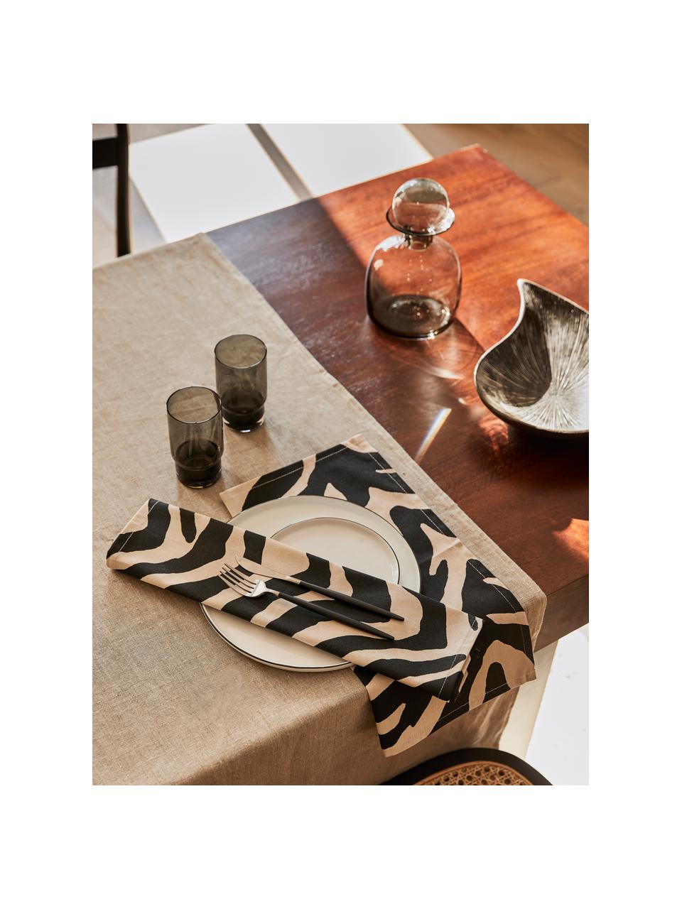 Stoffen servetten Jill met zebra print, 2 stuks, 100% katoen, Zwart, crèmekleurig, B 45 x L 45 cm