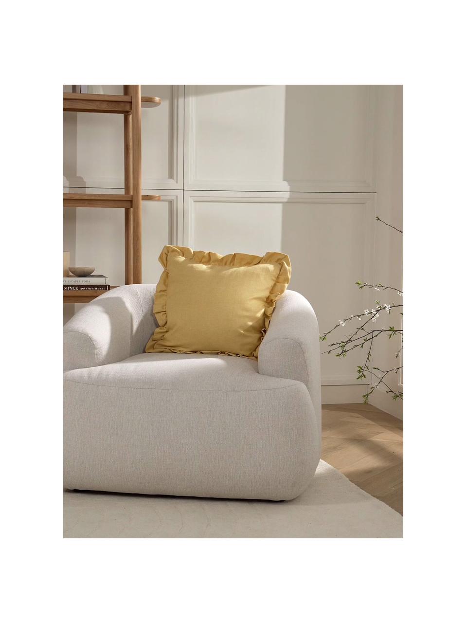 Housse de coussin 45x45 avec volants Camille, 60 % polyester, 25 % coton, 15 % lin, Jaune pâle, larg. 45 x long. 45 cm