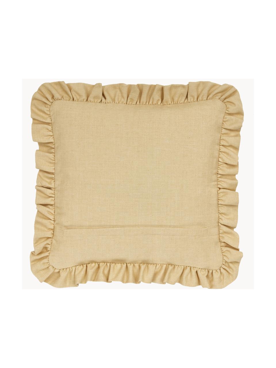 Kussenhoes Camille met franjes, 60% polyester, 25% katoen, 15% linnen, Lichtgeel, B 45 x L 45 cm