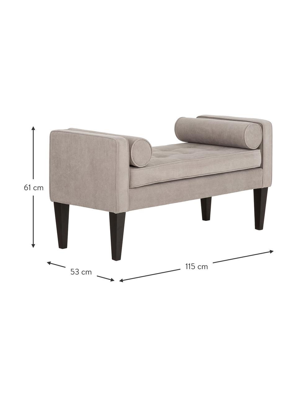 Ławka z poduszkami Mia, Tapicerka: 92% poliester, 8% nylon, Nogi: drewno brzozowe, lakierow, Tapicerka: szary Nogi: czarny, S 115 x G 61 cm