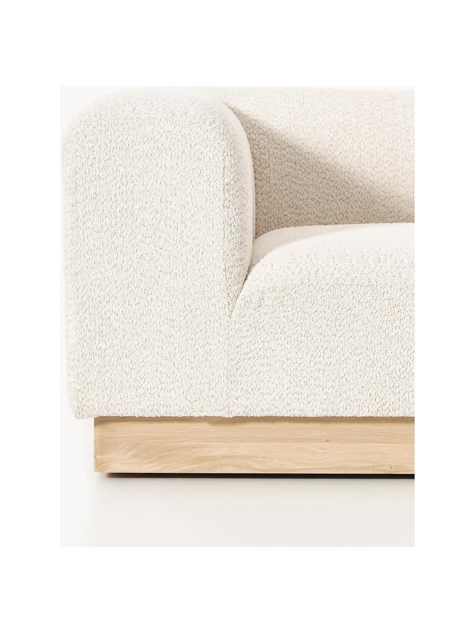 Chaise lounge componibile in teddy bouclé Natalie, Rivestimento: teddy bouclé (100% polies, Struttura: pannello di fibra a media, Teddy bouclé bianco latte, legno di faggio chiaro, Larg. 337 x Prof. 107 cm, schienale a sinistra