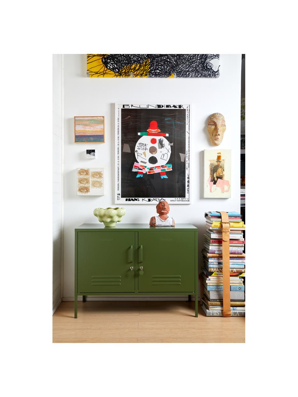 Enfilade en métal The Lowdown, Métal, enduit, Vert olive, larg. 100 x haut. 72 cm