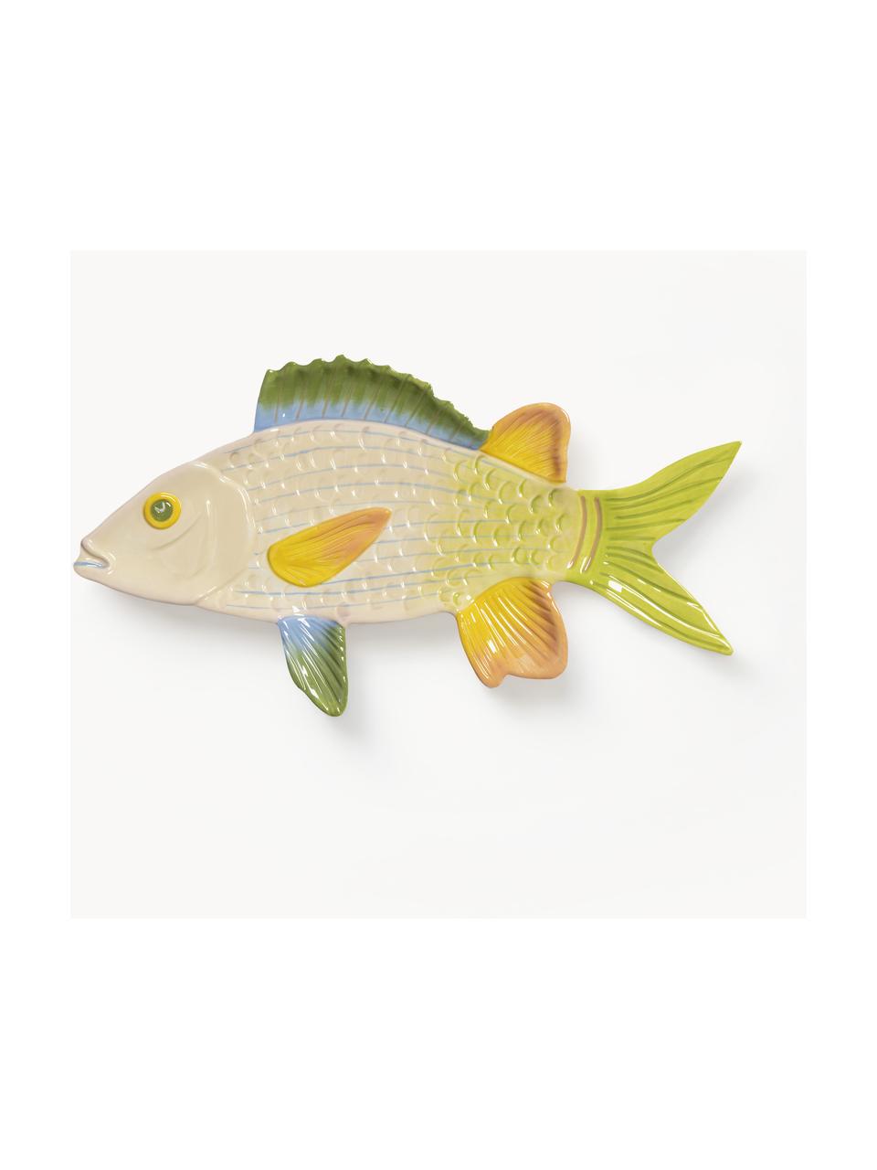 Ręcznie malowany półmisek z dolomitu Fish, Dolomit, Zielony, jasny żółty, S 35 x G 19 cm