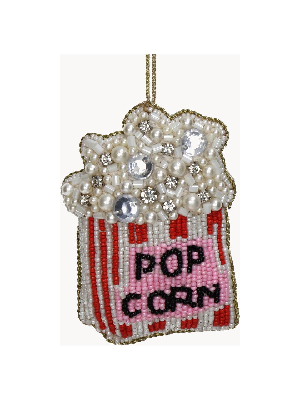 Adono navideño de abalorios Popcorn, Vidrio, perlas de plástico, Blanco, rojo, rosa, An 8 x Al 10 cm