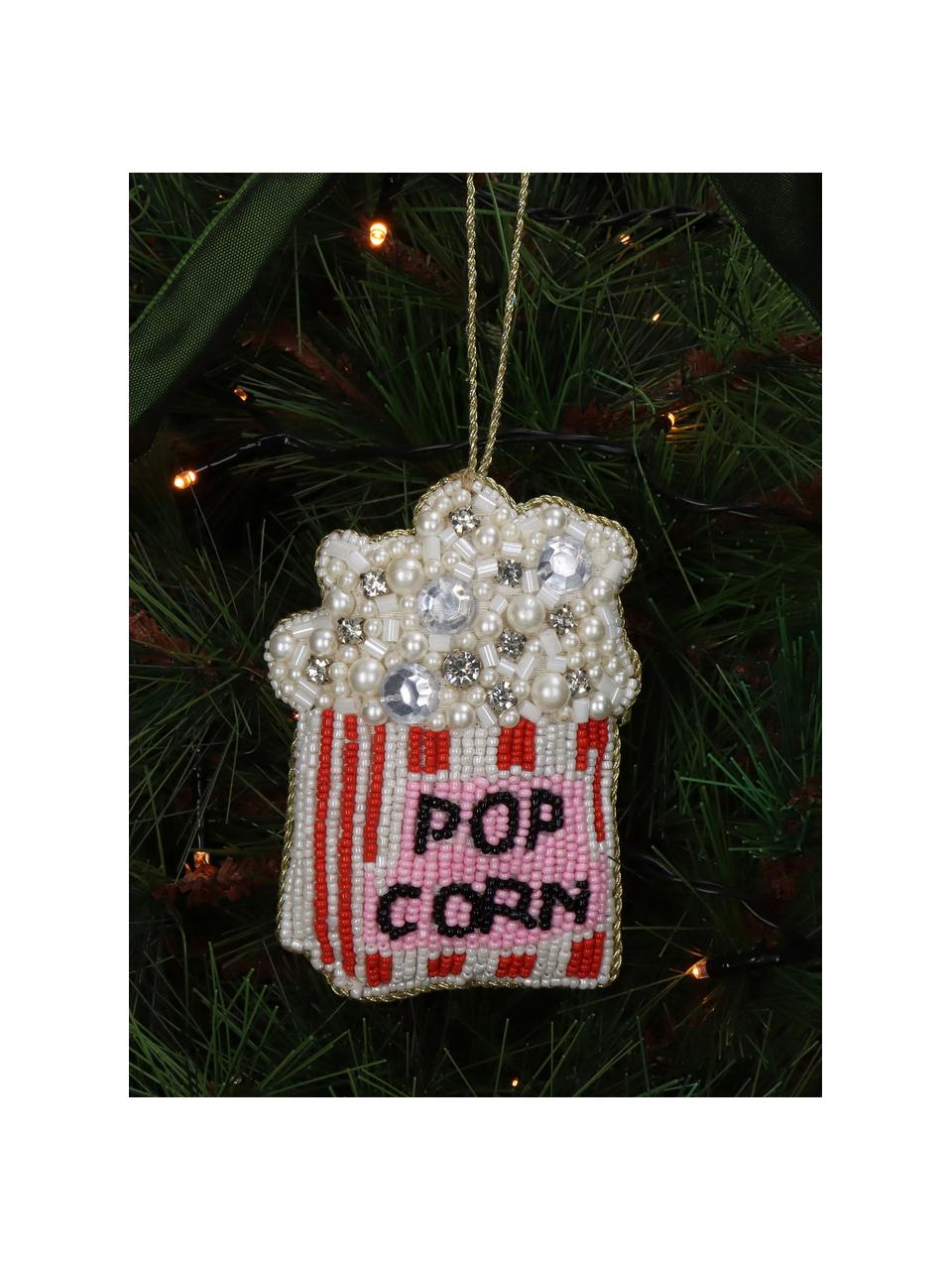 Ozdoba na vánoční stromeček z korálků Popcorn, Sklo, korálky z umělé hmoty, Bílá, červená, růžová, Š 8 cm, V 10 cm