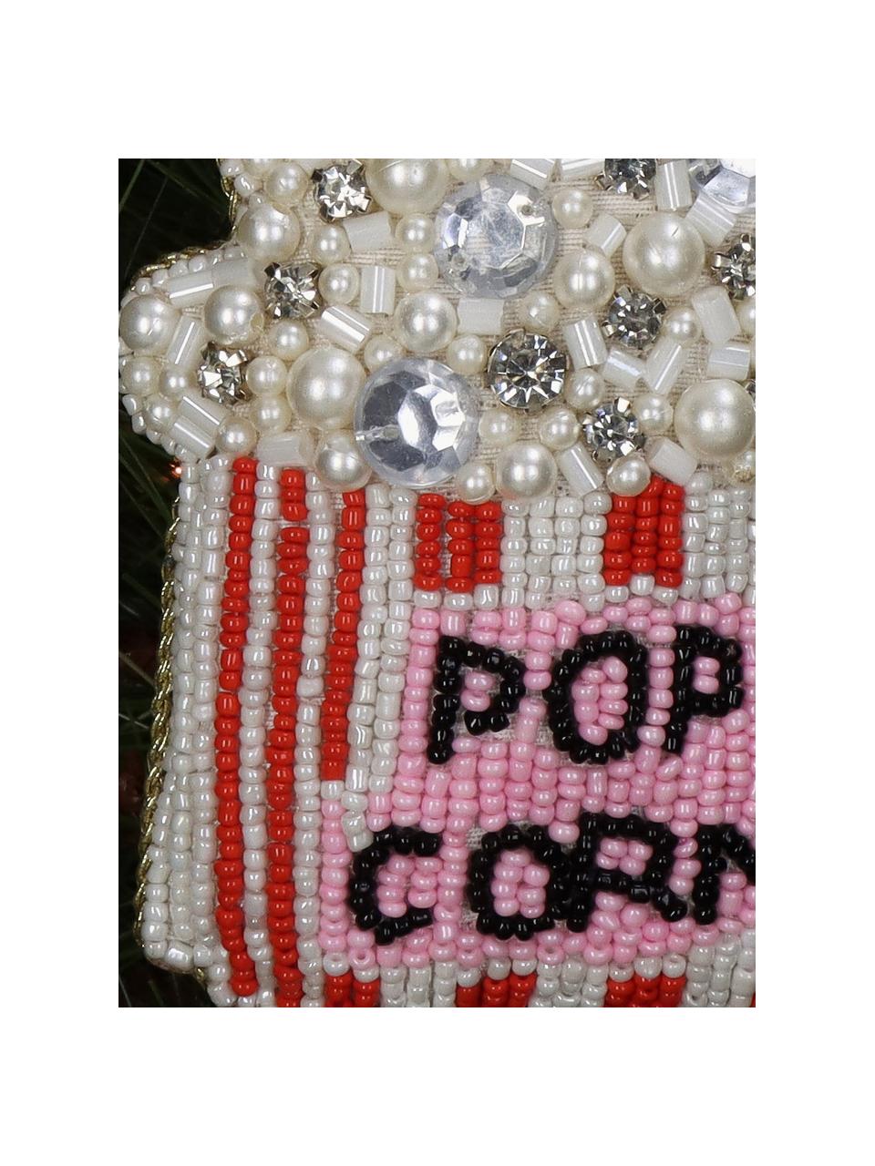 Décoration de sapin de Noël Popcorn, Verre, perles en plastique, Blanc, rouge, rose vif, larg. 8 x haut. 10 cm