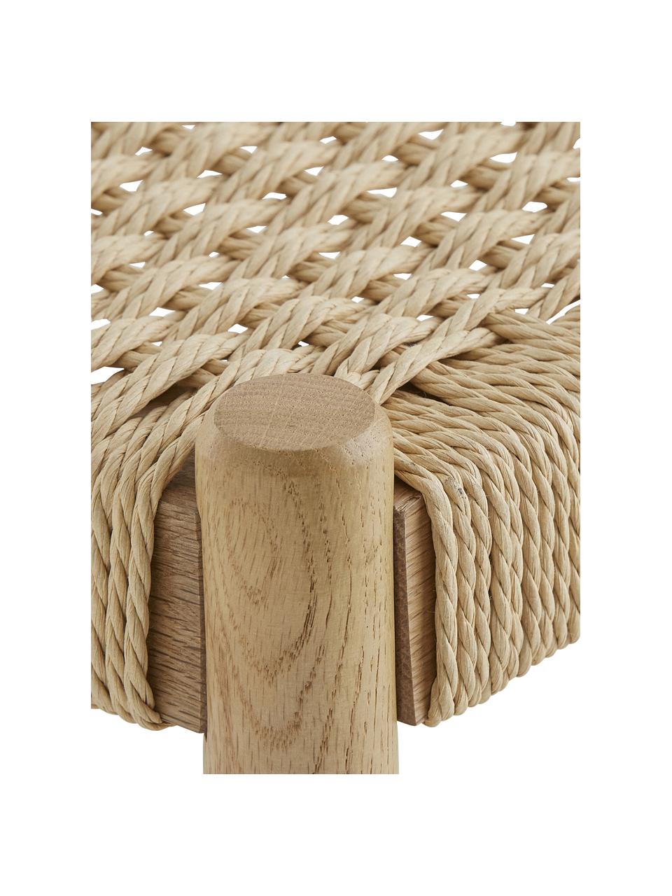 Banco de madera Ellan, Estructura: madera de roble maciza, Asiento: cuerda de papel, Beige, An 110 x Al 45 cm