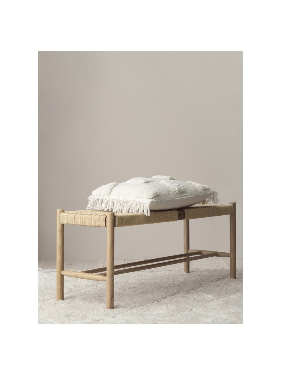 Houten zitbank Ellan met biezen vlechtwerk, Frame: massief eikenhout, Zitvlak: papieren touw, Eikenhout, B 110 cm x H 45 cm