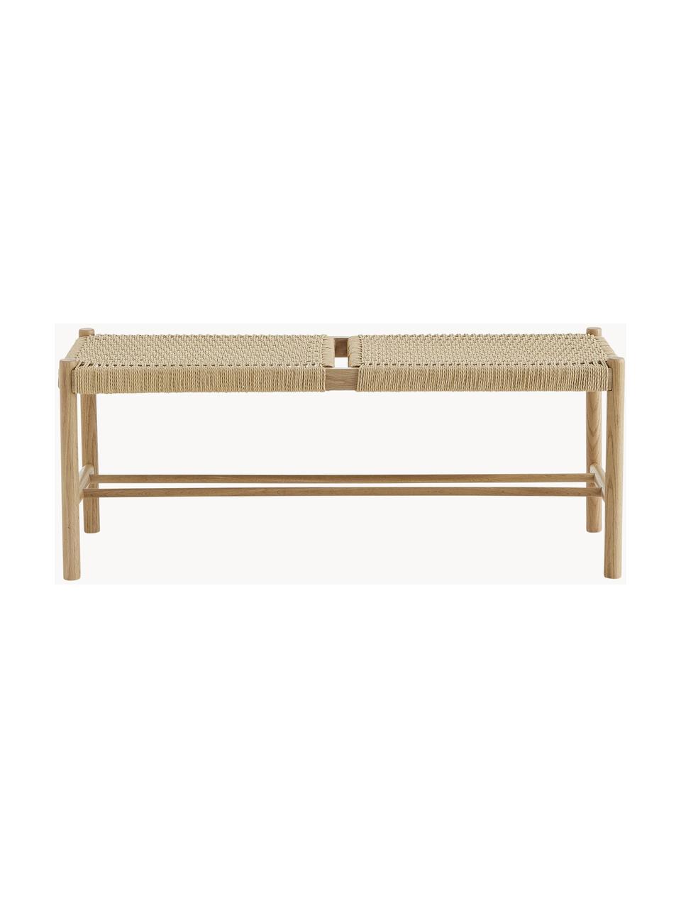 Holz-Sitzbank Ellan mit Binsengeflecht, Gestell: massives Eichenholz, Sitzfläche: Papierseil, Eichenholz, B 110 x H 45 cm