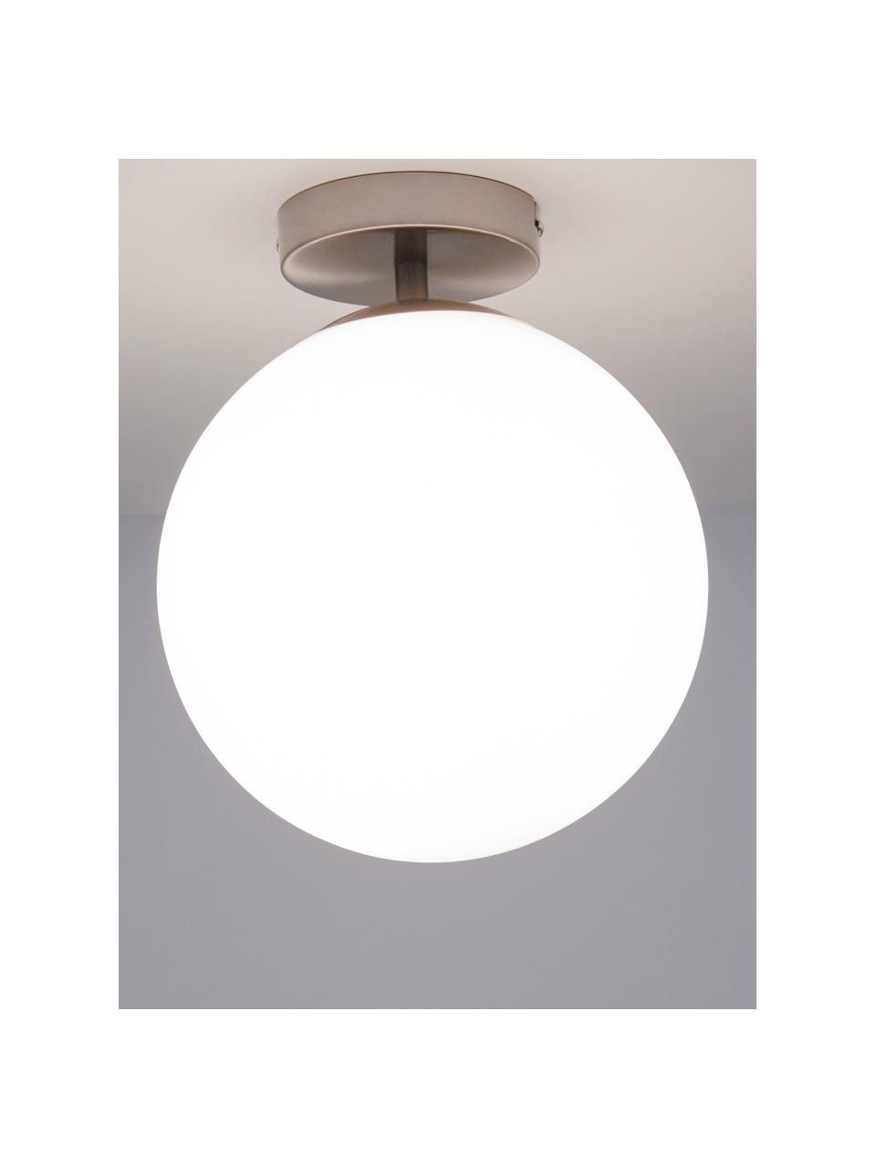 Lampada da soffitto piccola in vetro Hitch, Baldacchino: metallo nichelato, Paralume: vetro, Argentato, bianco, Ø 25 x Alt. 30 cm