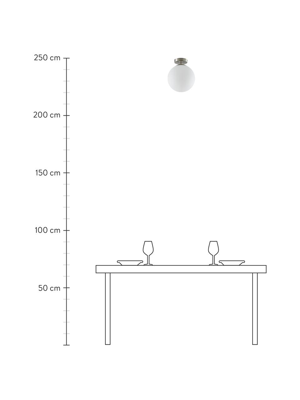 Lampada da soffitto piccola in vetro Hitch, Baldacchino: metallo nichelato, Paralume: vetro, Argentato, bianco, Ø 25 x Alt. 30 cm