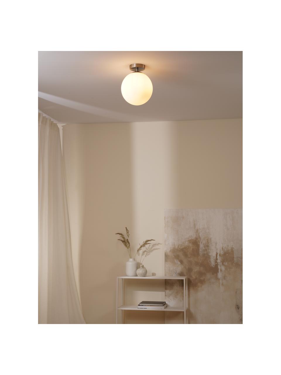Kleine plafondlamp Hitch van glas, Lampenkap: glas, Wit, zilverkleurig, Ø 25 x H 30 cm
