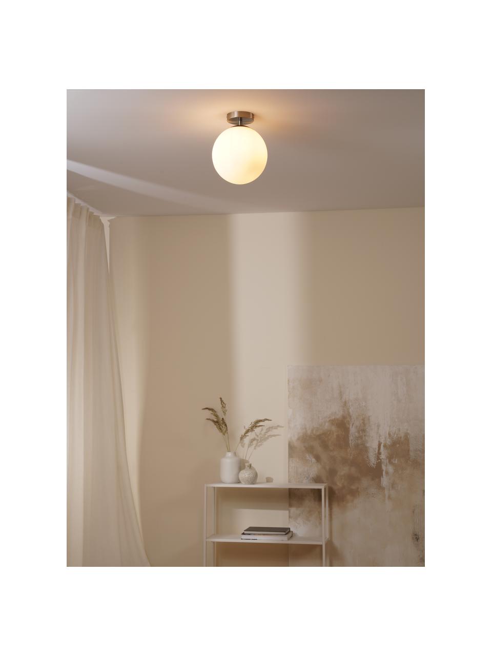 Lampa sufitowa ze szkła Hitch, Osłona mocowania sufitowego i oprawa: odcienie srebrnego, matowy Klosz: biały, Ø 25 x W 30 cm