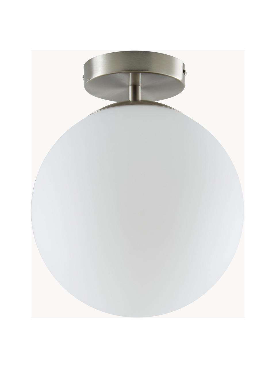 Kleine plafondlamp Hitch van glas, Lampenkap: glas, Wit, zilverkleurig, Ø 25 x H 30 cm