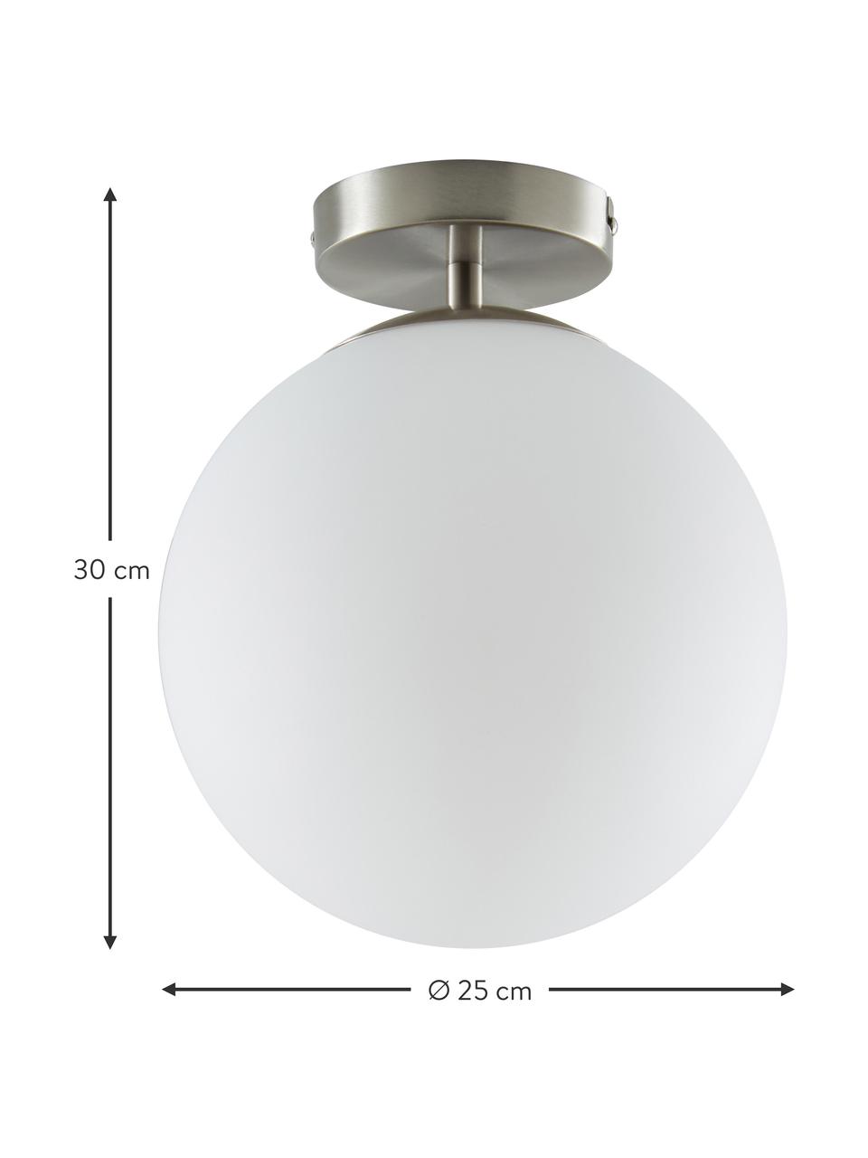 Kleine plafondlamp Hitch van glas, Lampenkap: glas, Wit, zilverkleurig, Ø 25 x H 30 cm