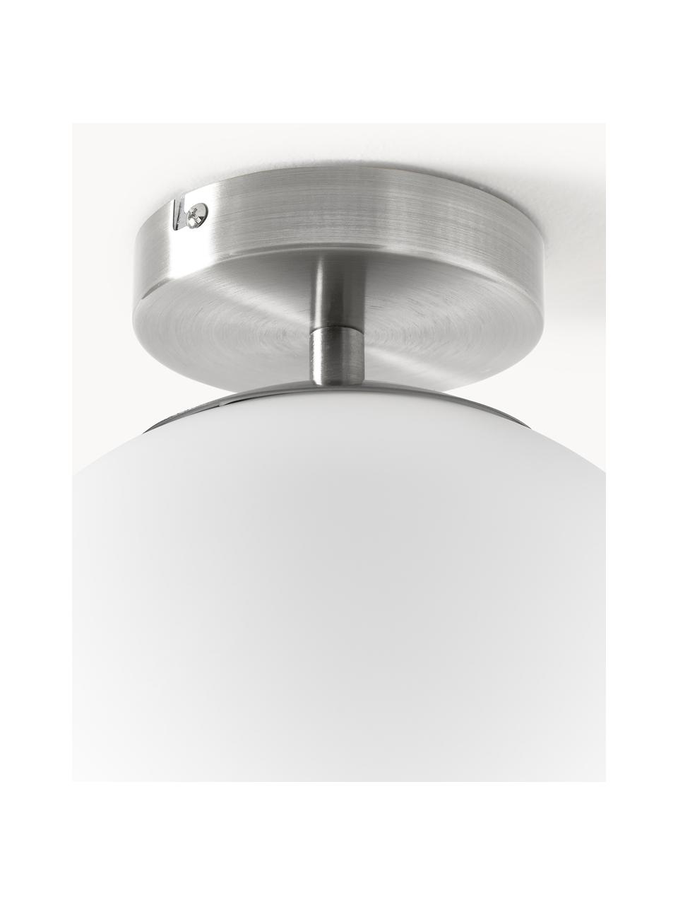 Lampada da soffitto piccola in vetro Hitch, Baldacchino: metallo nichelato, Paralume: vetro, Bianco, argentato, Ø 25 x Alt. 30 cm