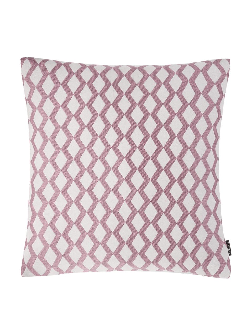 Gemusterte Kissenhülle Matteo, 51% Viskose, 25% Polyester, 15% Leinen, 9% Baumwolle, Rosa, gebrochenes Weiß, 40 x 40 cm