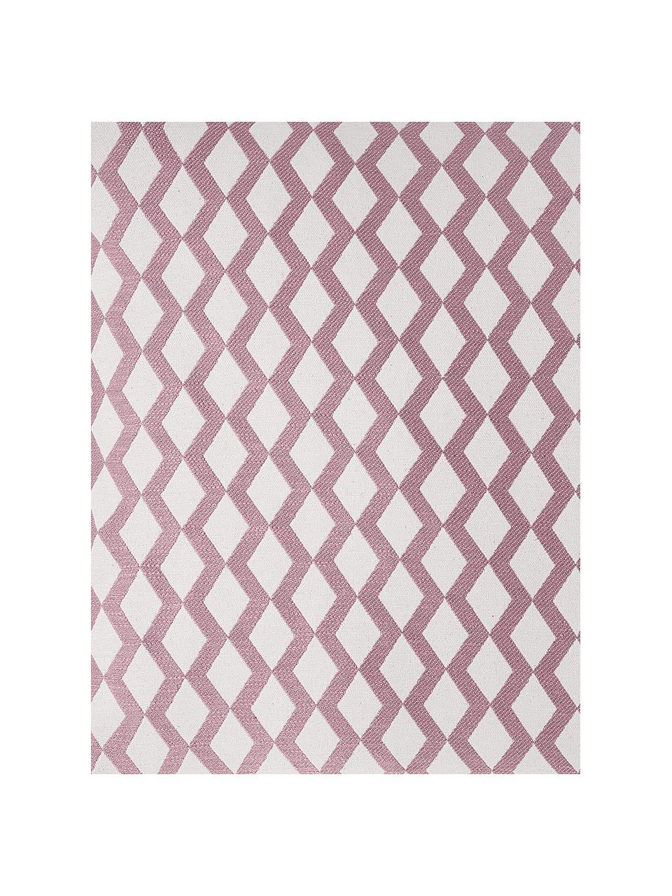 Gemusterte Kissenhülle Matteo, 51% Viskose, 25% Polyester, 15% Leinen, 9% Baumwolle, Rosa, gebrochenes Weiß, 40 x 40 cm