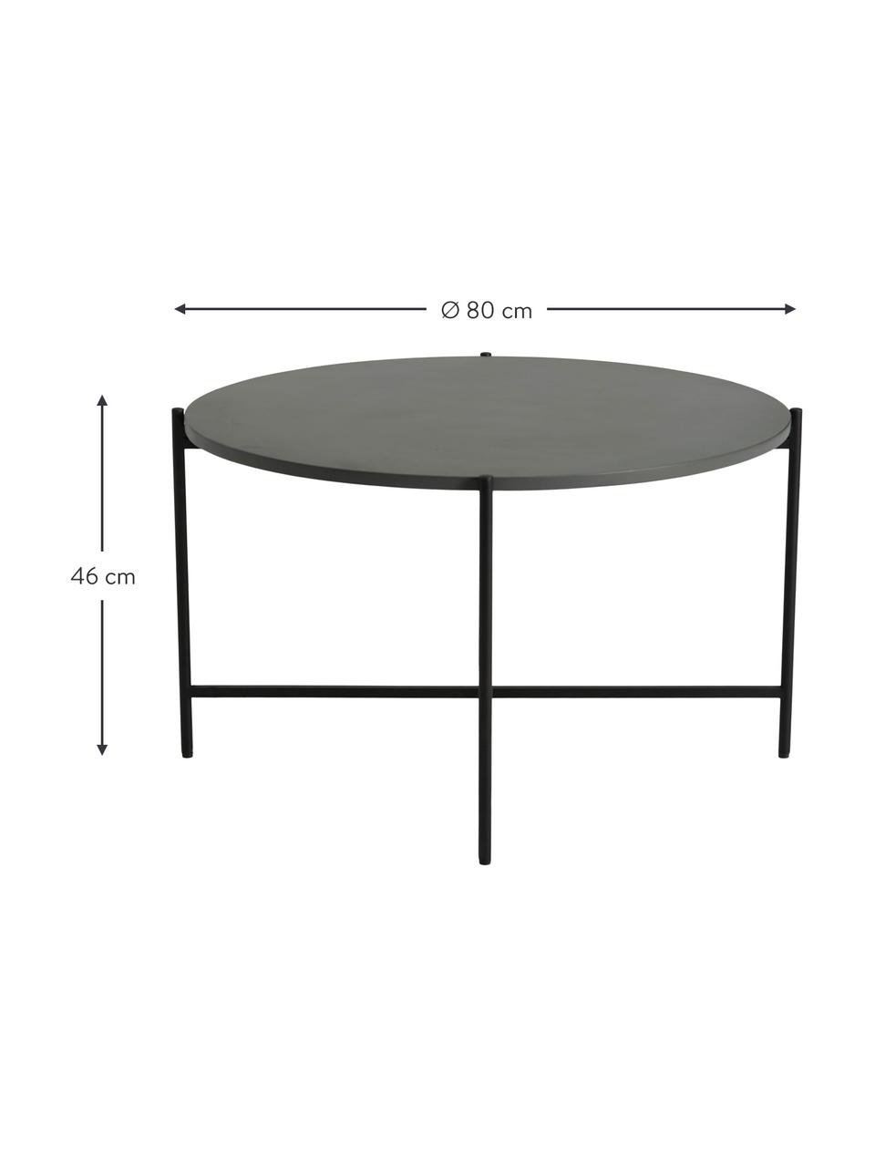 Garten-Beistelltisch Avisa aus Metall mit Zementplatte, Tischplatte: Faserzement, Gestell: Metall, pulverbeschitet, Grau, Schwarz, Ø 80 x H 46 cm