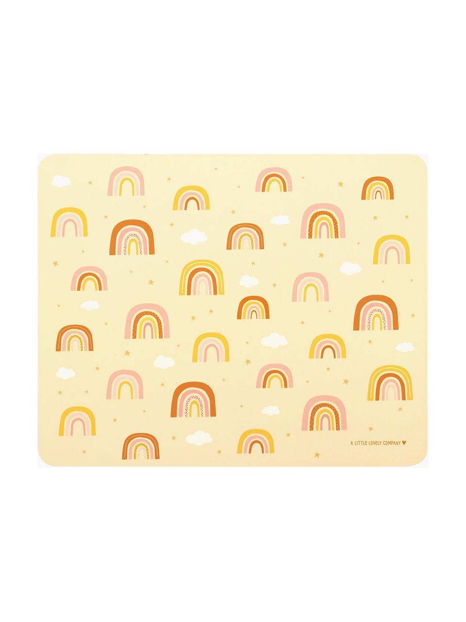 Dětské prostírání Rainbows, Kaučuk, Světle žlutá, odstíny růžové a oranžové, Š 43 cm, D 34 cm