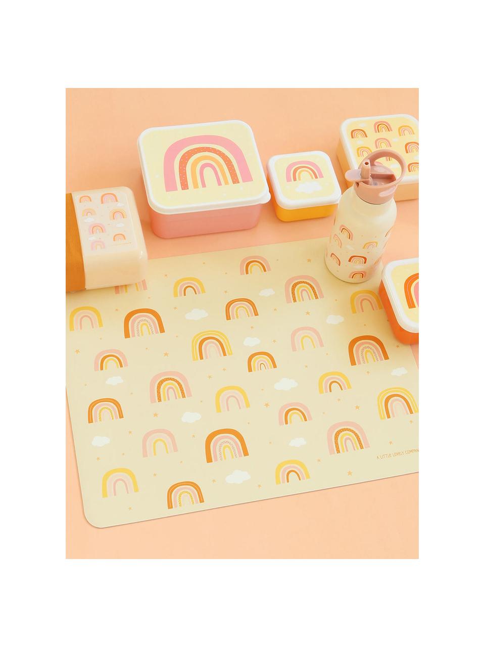 Kinderplacemat Rainbows, Rubber, Lichtgeel, roze- en oranjetinten, B 43 x D 34 cm