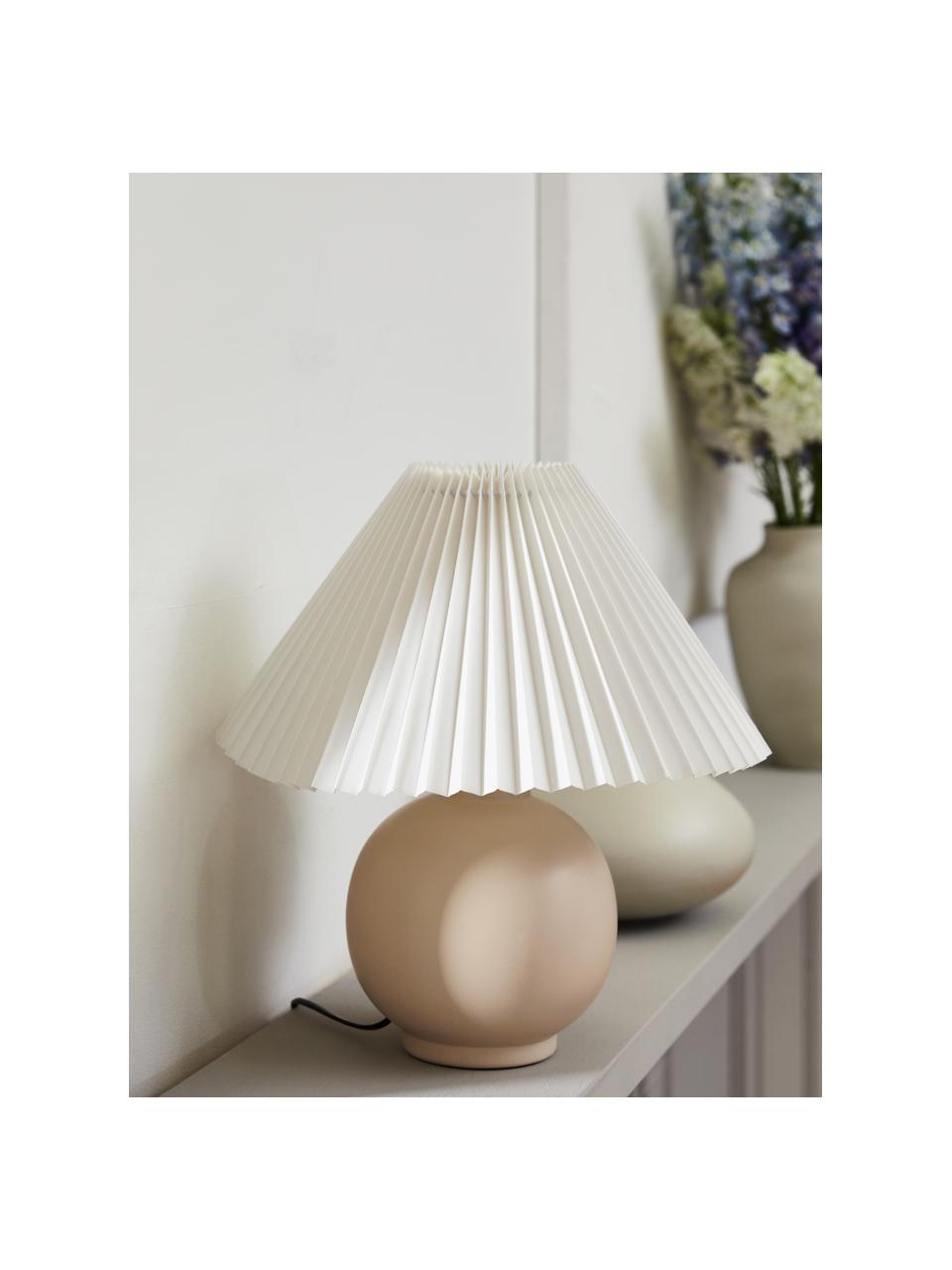 Keramische tafellamp Vivid met plissé lampenkap, Lampenkap: 100% katoen, Lampvoet: keramiek, Beige, Ø 36 x H 40 cm