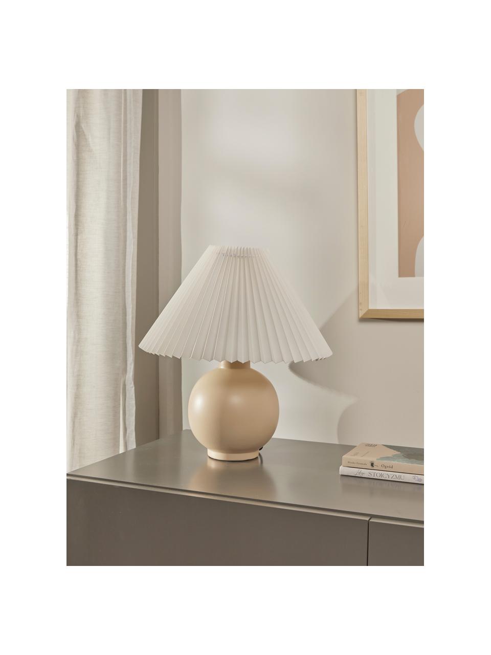 Keramik-Tischlampe Vivid mit Plissee-Schirm, Lampenschirm: 100% Baumwolle, Lampenfuß: Keramik, Beige, Ø 36 x H 40 cm